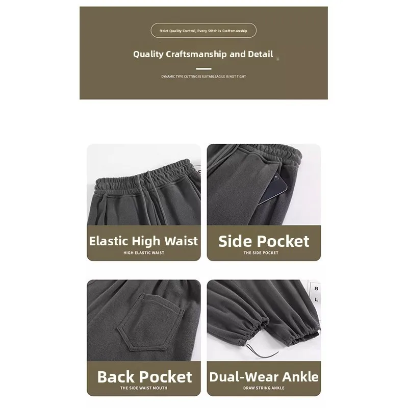 ey Lamb المخملية السراويل الرياضية النسائية الخريف الشتاء فضفاضة عادية بنطال ذو قصة أرجل واسعة Fce اصطف Thiened مكبل Sweatpants #4