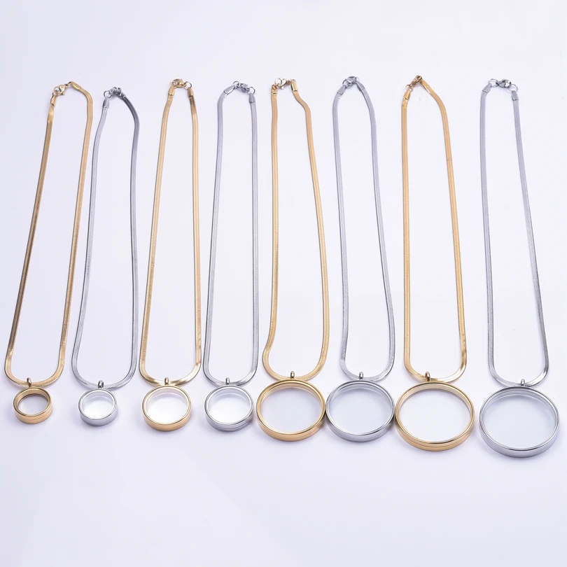 1Pc DY7 20-35mm Stainless Steel Round Glass Floating Memory Coin Holder Locket Pendant Women Necklaces For Jewelry Bulk Making