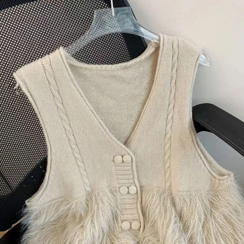 Gilet lavorati a maglia donna tinta unita autunno moda doppio petto Ins top larghi soffice nappa senza maniche con scollo a v Casual tutto-fiammifero