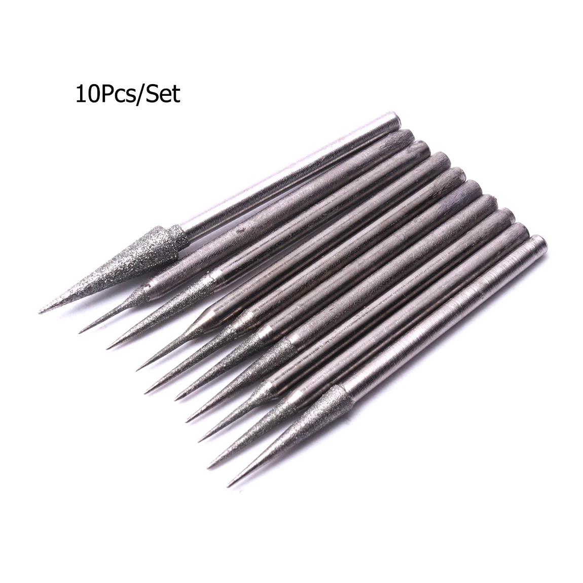 10Pcs/Set 2.35mm Shank Mini Diamond Burrs Set Sharp Needle Burrs Rotary Point Grinding Head Carving Polishing Tool