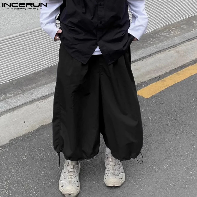 

INCERUN 2024 Korean Style Trousers New Men Personality Wide Leg Pants Casual Well Fitting Ankle tied Drawstring Pantalons S-5XL