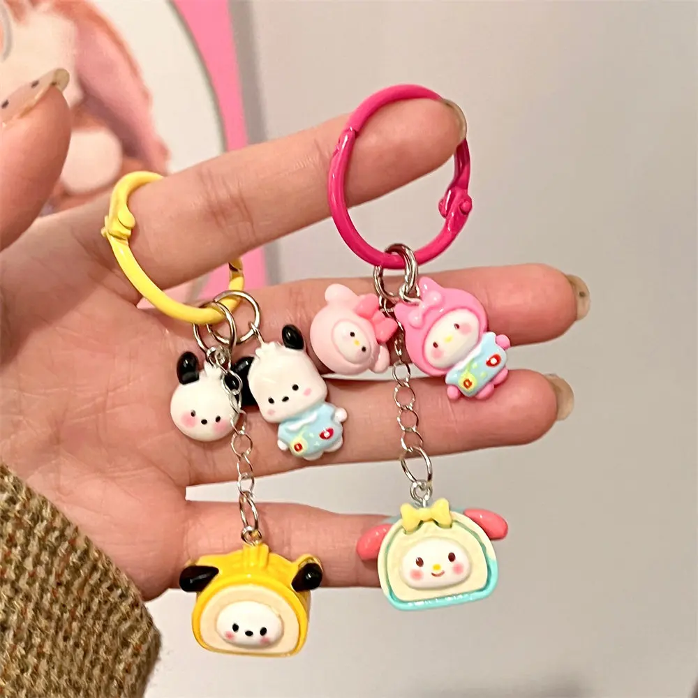 2Pcs Popular Cute Card Ring Keychain Pendant Cartoon Animal Keychain Pendant Decorative Pendant