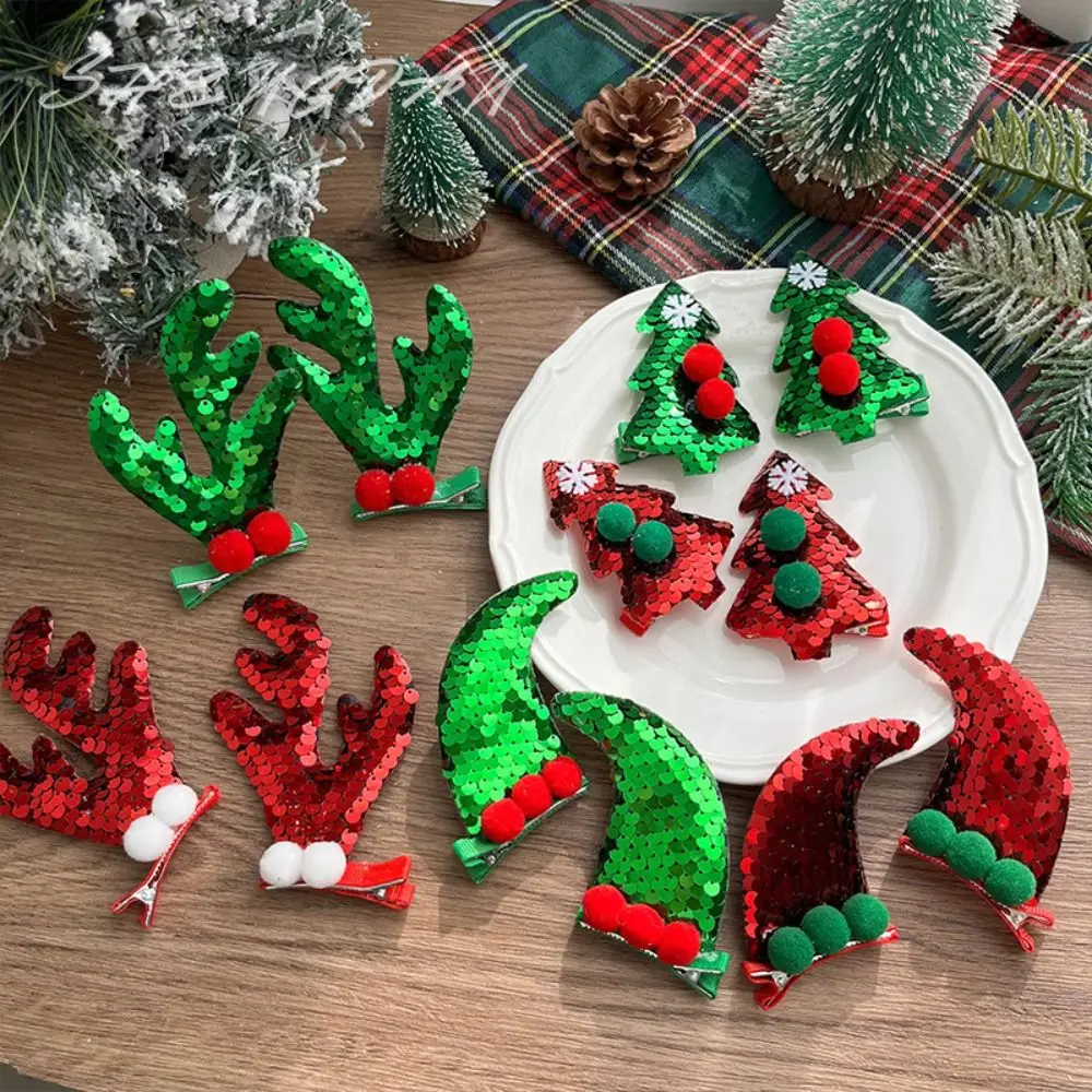 Merry Christmas Decor Christmas Hairpin Sequin Deer Horn Children Antler Hair Clip Cloth Kids Gifts Christmas Costume Dress Up