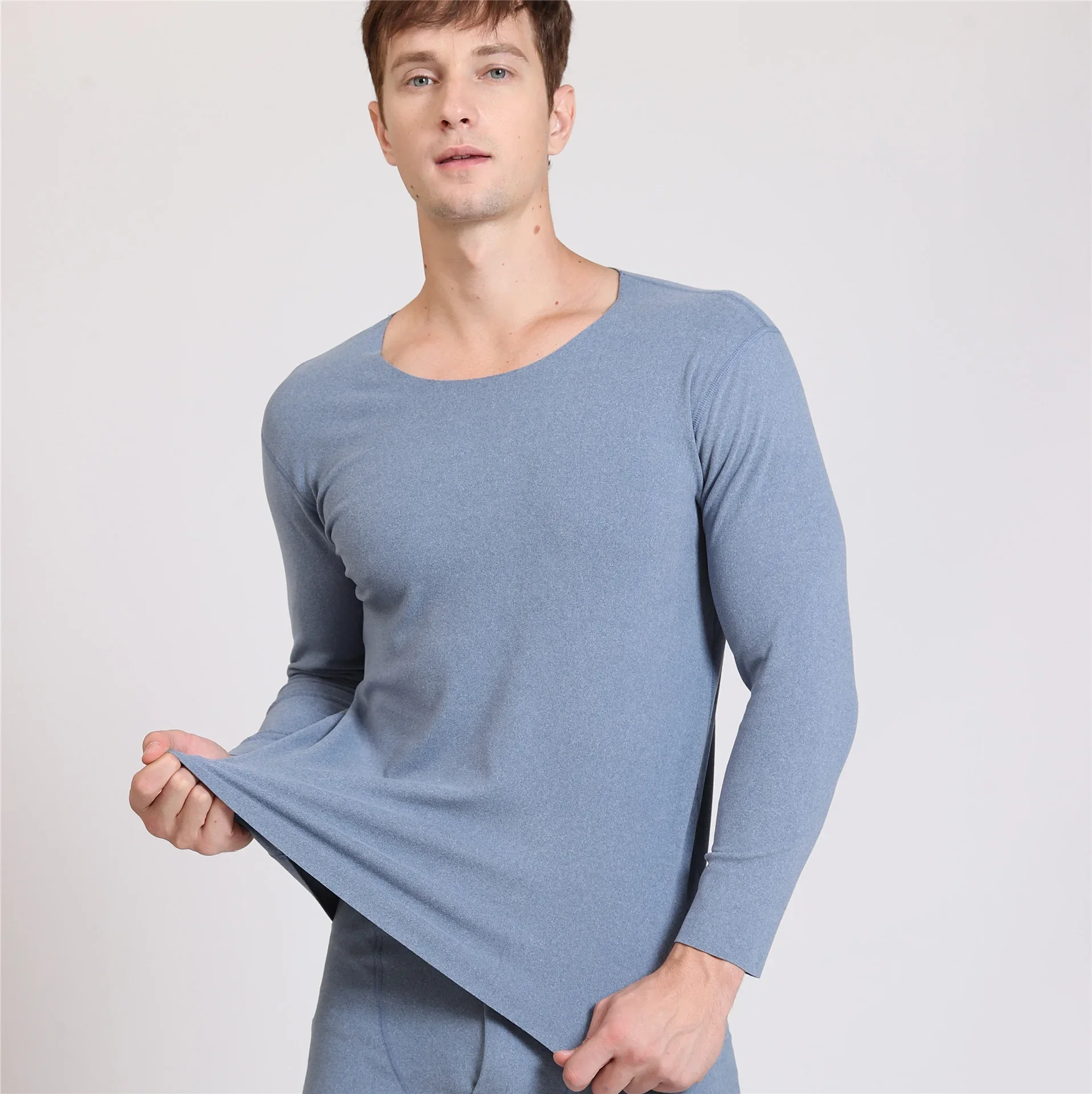 2pcs Winter Seamless Men's Long-sleeved Thermal Underwear Man Plus Size Round Neck Thin velvet Autumn clothes Tops 3XL-7XL image 3
