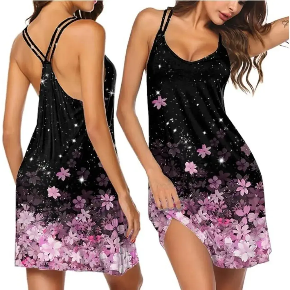 

The girl's v-neck sleeveless pajamas are light and comfortable.