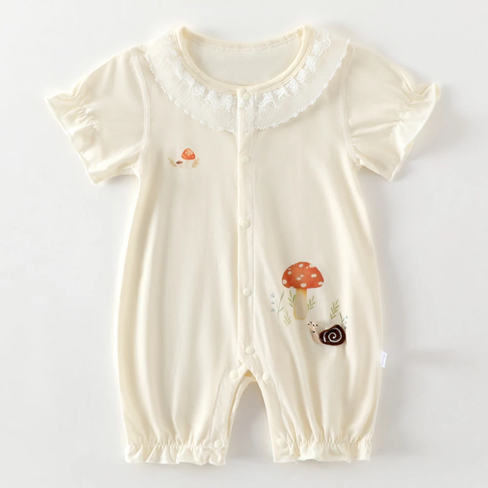 Baby Summer Clothes 100% Cotton Lace Collar Baby Girl Romper Short Sleeve Thin Floral Cute Pattern Infant Jumpsuit