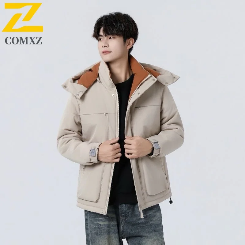 

COMXZ Outdoor Trend Cotton Jacket with Cap Graphene Men Autumn and Winter Thickened Warm Jacket Cotton-padded Jacket for Men