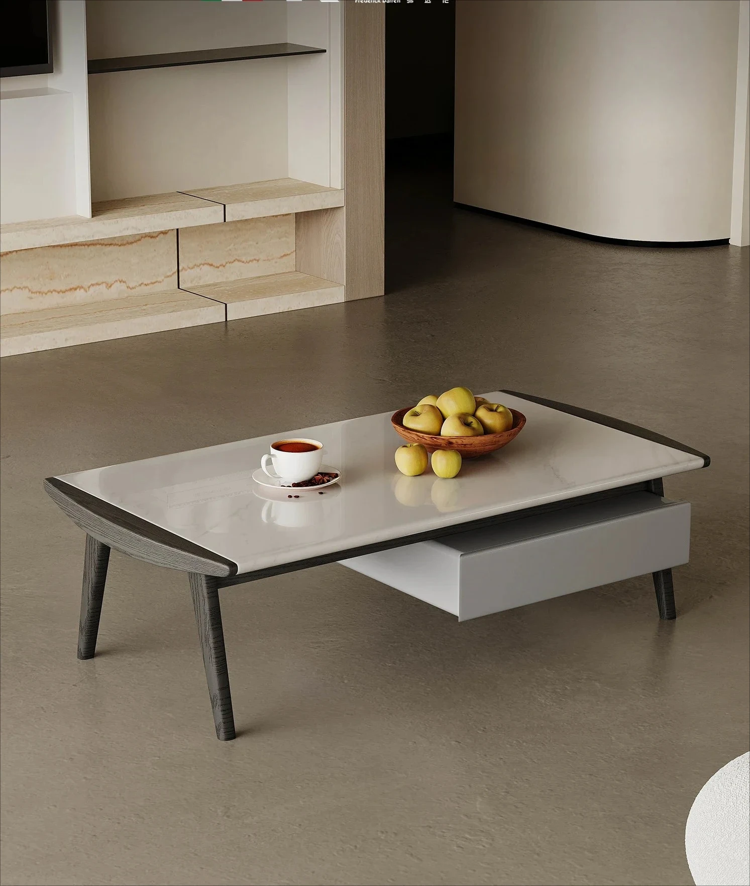 Italian Minimalist Square Stone Plate Coffee Table Designer Model Creative Coffee Table Affordable Luxury Style Drawer Low Table