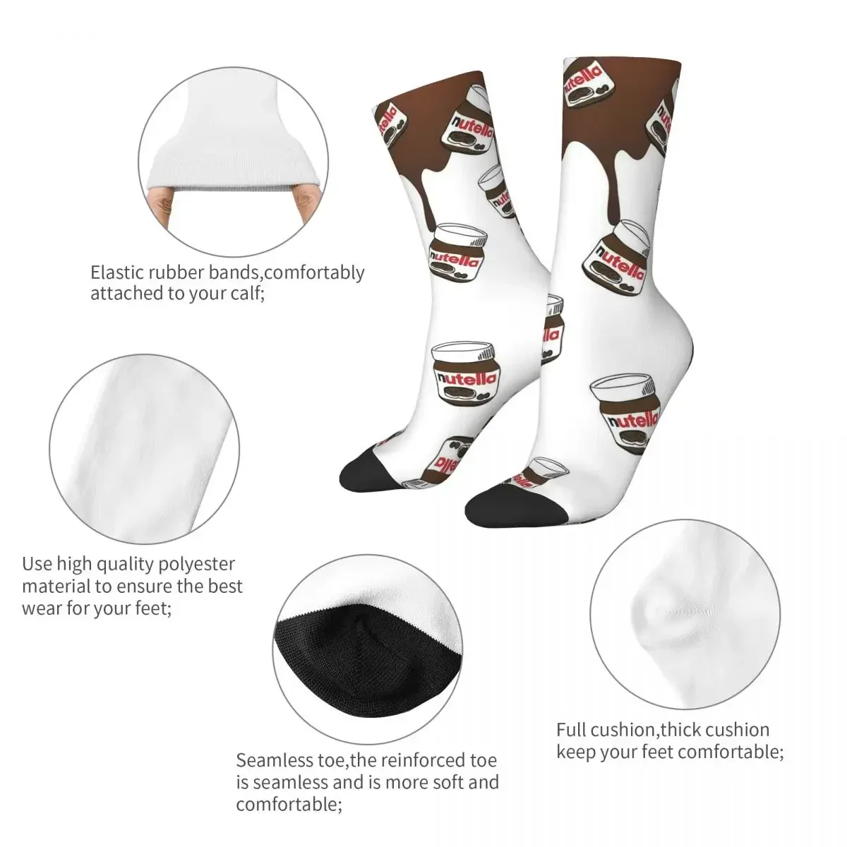 Winter Warm Harajuku Men's Women's Foods Cartoon Nutella Socks Choloate Lover Breathable Football Socks