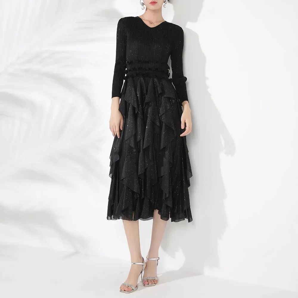 Miyake Pleated Dress Autumn Women's Cross-border High-end Design Ruffle Slimming Slim Mid-length Pleated Skirt 2024 New