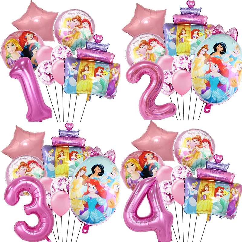 Disney Princess Cinderella Belle Cake Foil Balloons 32inch Number Birthday Party Decoration Globes Baby Shower Toys Children