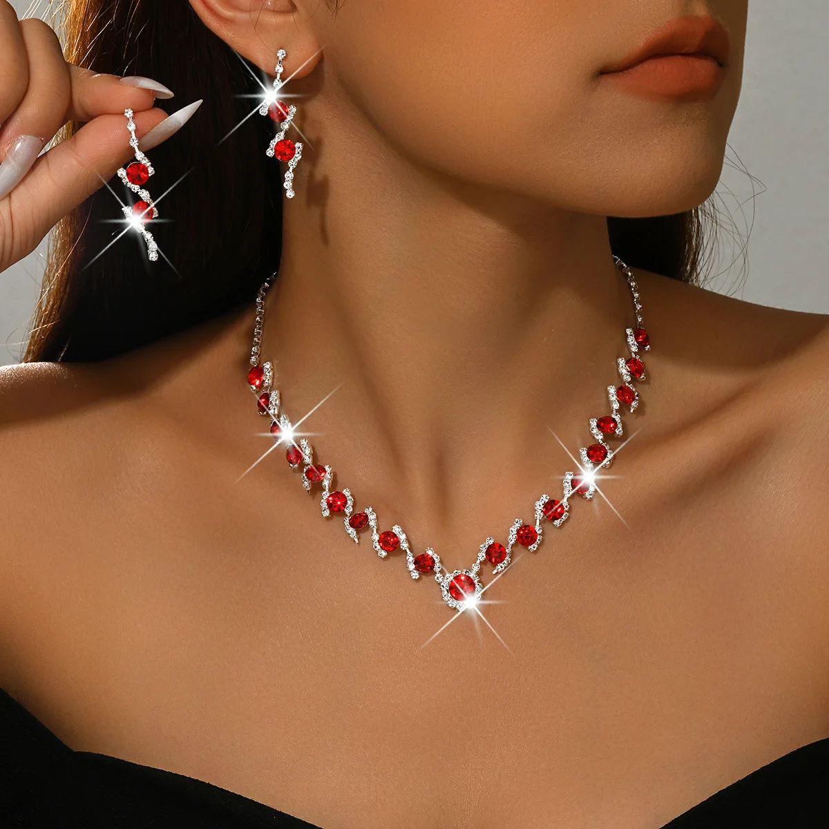 

New Zirconia eco-friendly earrings and necklace set for fashionable brides' wedding jewelry collection. Gift for wife.