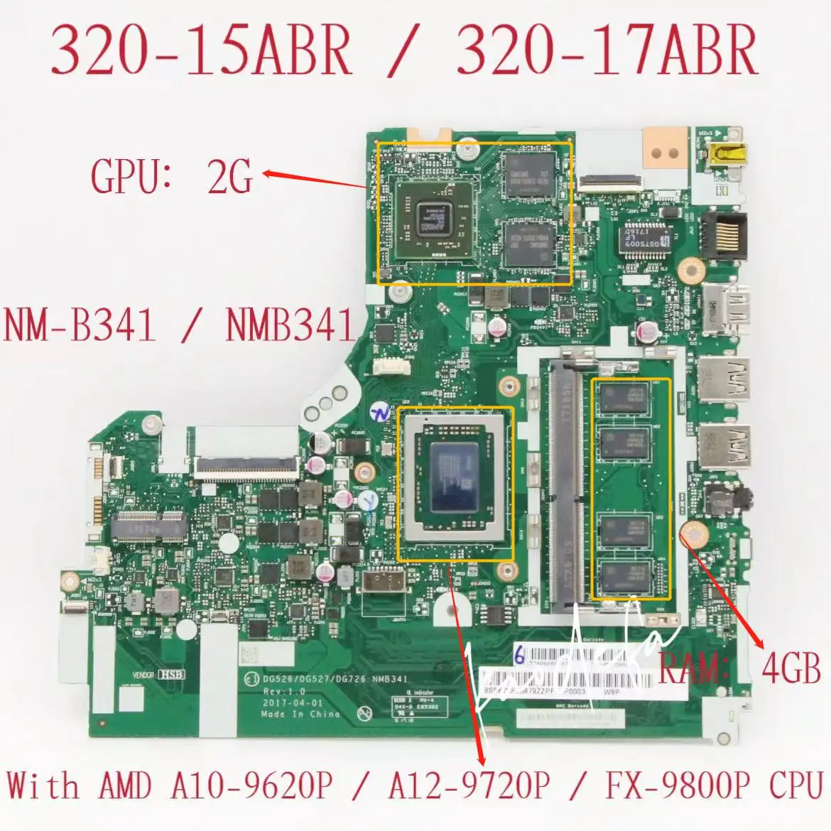 

NMB341 для Lenovo Ideapad 320-15ABR материнская плата для ноутбука CPU:A10-9620P/ A12-9720P / FX9800P AMD GPU:R17 M1 2G RAM:4G 100% ТЕСТ ОК