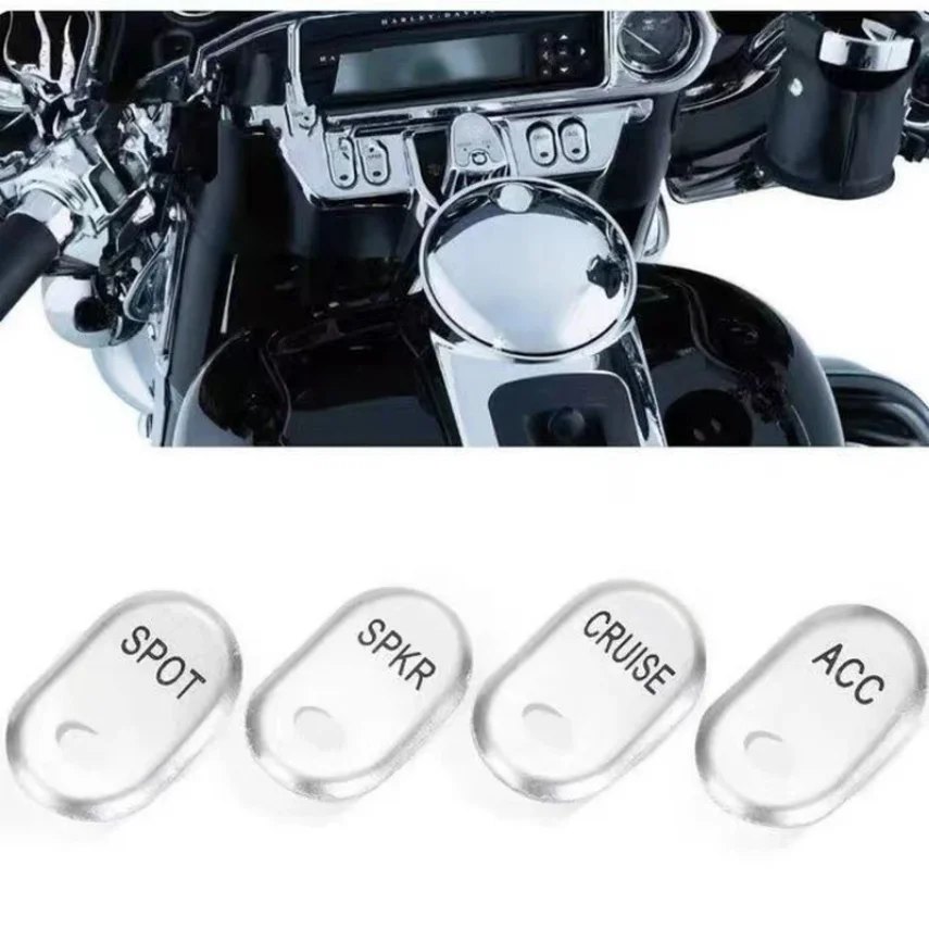 4pcs For Harley Touring Electra Glide Chrome Brushed Rocker Panel Switch Cover Buttons Cap Kit ' 96-'13 FLHTCU '11-'13 FLTRU