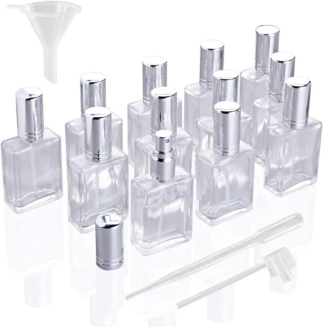 12pcs Perfume Bottles Empty Engraved Glass Perfume Atomizer Bottles with Funnels Pipettes Dispensers Refillable Mist Sprayer