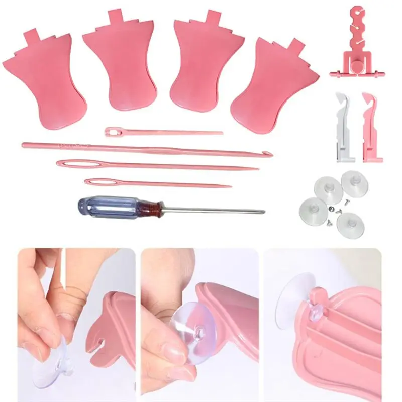 ABKW-1 Set DIY Knitting Machine Parts , Rotating Knit Loom Wire Rack Replacement With Tensioner, Knit Hook Kit