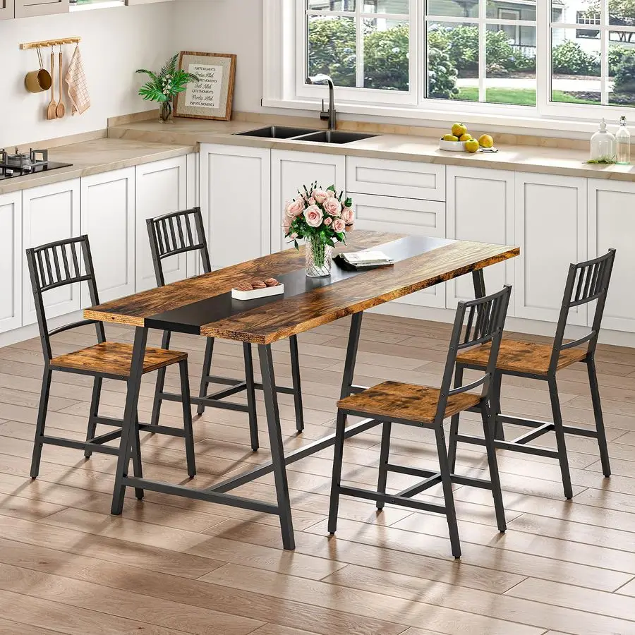 

Kitchen Chairs Set of 2, Wooden Dining Room Chairs with Metal Frame, Dining Chairs with Back, Easy to Assemble, Farmhouse