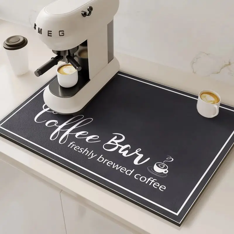VIKAMA Retro Cappuccino Coffee Mat Absorbent Non Slip Vintage Counter Pad For Espresso Machine Coffee Bar Quick Dry Drying Mat