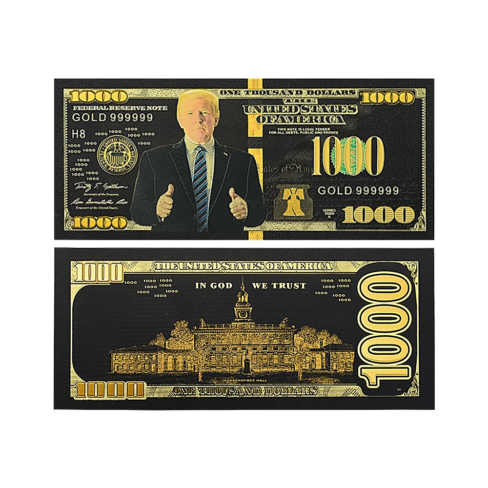 US Donald Trump President's Gold Foot Banknote 100/1000/5000 Dollar Gold Silver Black Paper Money Collectibles Gifts