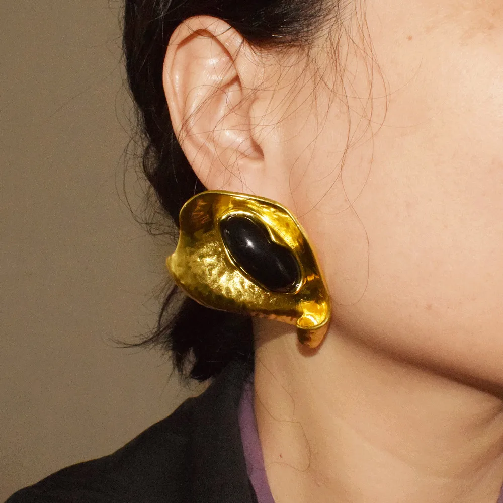 Übertriebene Metalllegierung mit großem Stein, geometrische baumelnde Ohrringe für Frauen, Modeschmuck, Persönlichkeit, Statement-Accessoires – Detail 4
