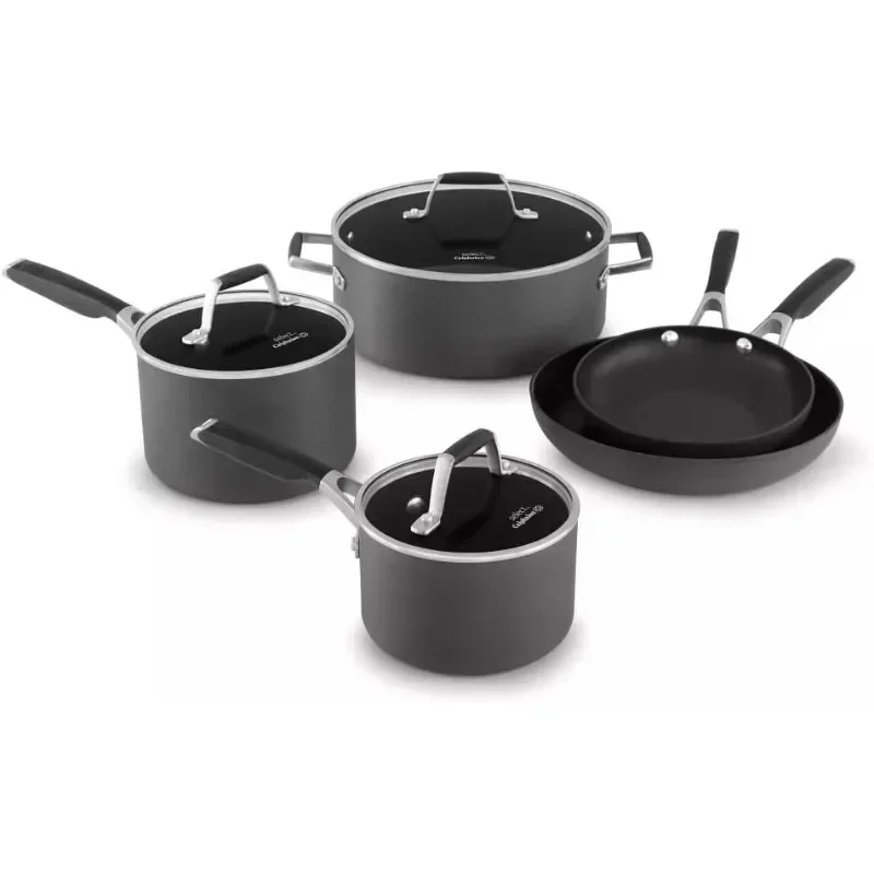 

8 Piece Pots and Pans Set Nonstick Kitchen Cookware with Stay-Cool Stainless Steel Handles (Select) Gray