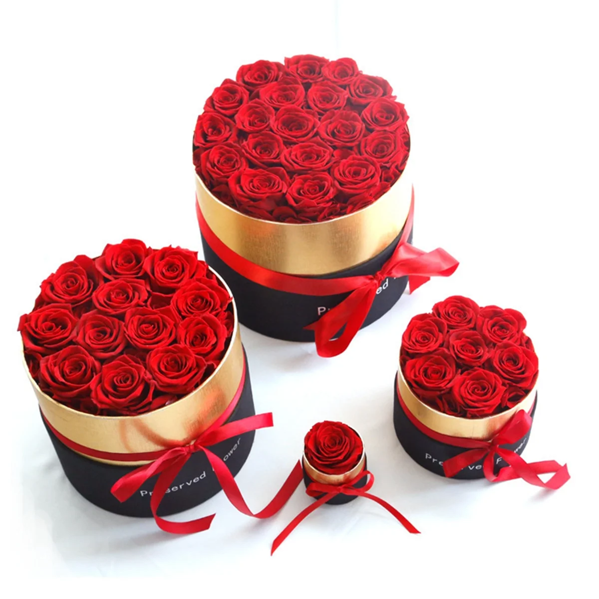 A06RP Romantic Level A Eternal Rose in Box Gifts Wife Real Rose Preserved Flower Gift Set Home Decor Valentines Day Wedding-D