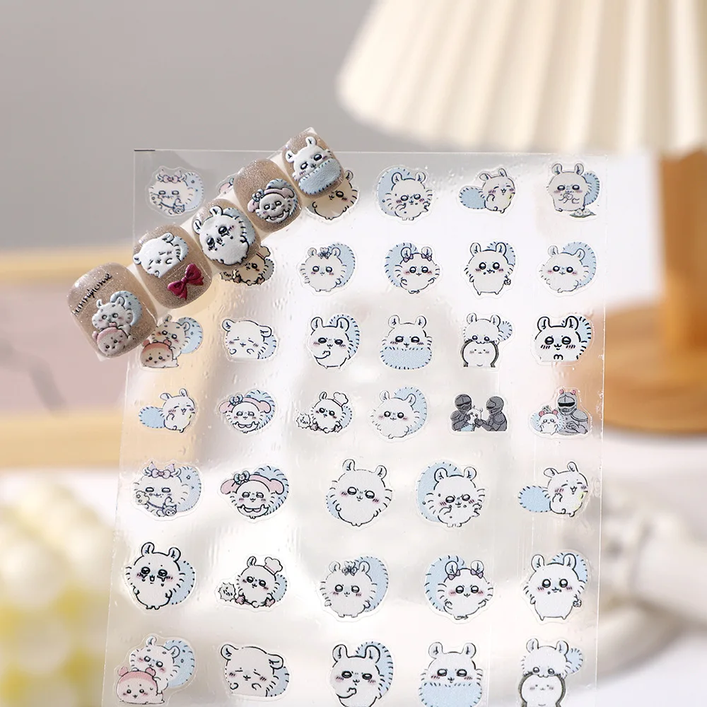 ملصقات فنية للأظافر من ChiIkawa - ملصقات لاصقة لطيفة على الطراز الياباني Kawaii Momonga على شكل سنجاب طائر لطيف لتزيين الأظافر بنفسك