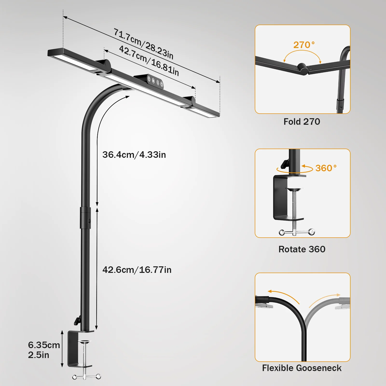 LED-Schreibtischlampe mit Klemme, Architekten-Schreibtischlampen für das Heimbüro mit 4 Farbmodi, ultrahelle Computer-Schreibtischlampe Continuo