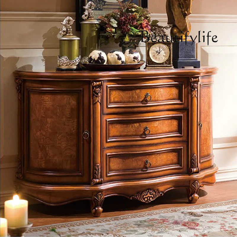 

American solid wood porch cabinet luxury European style door semicircular foyer simple decoration storage fashion