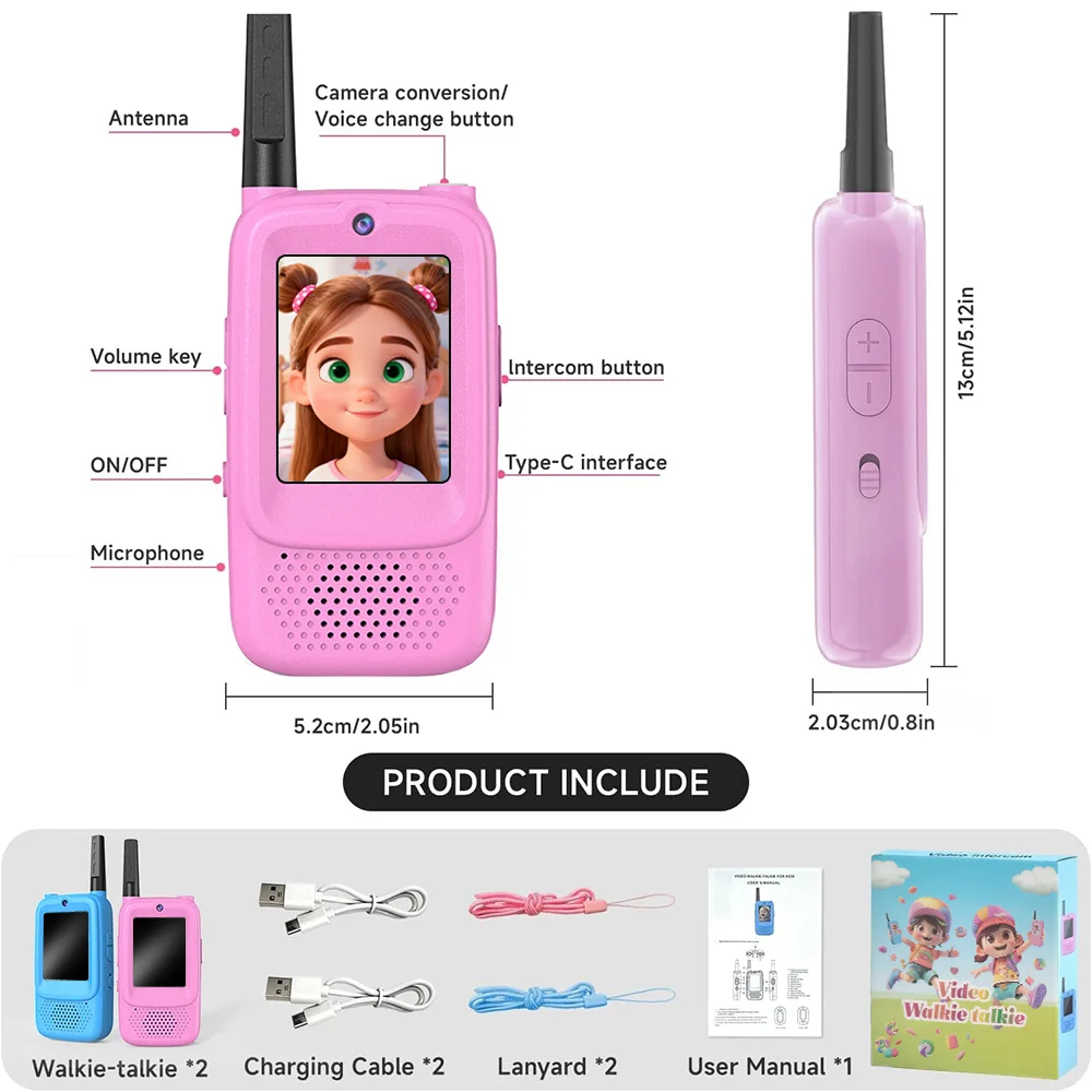 أجهزة اتصال لاسلكية فيديو للأطفال، جرس متغير قابل لإعادة الشحن، عبوة من قطعتين، ألعاب داخلية وخارجية للحفلات والتخييم هدية الكريسماس
