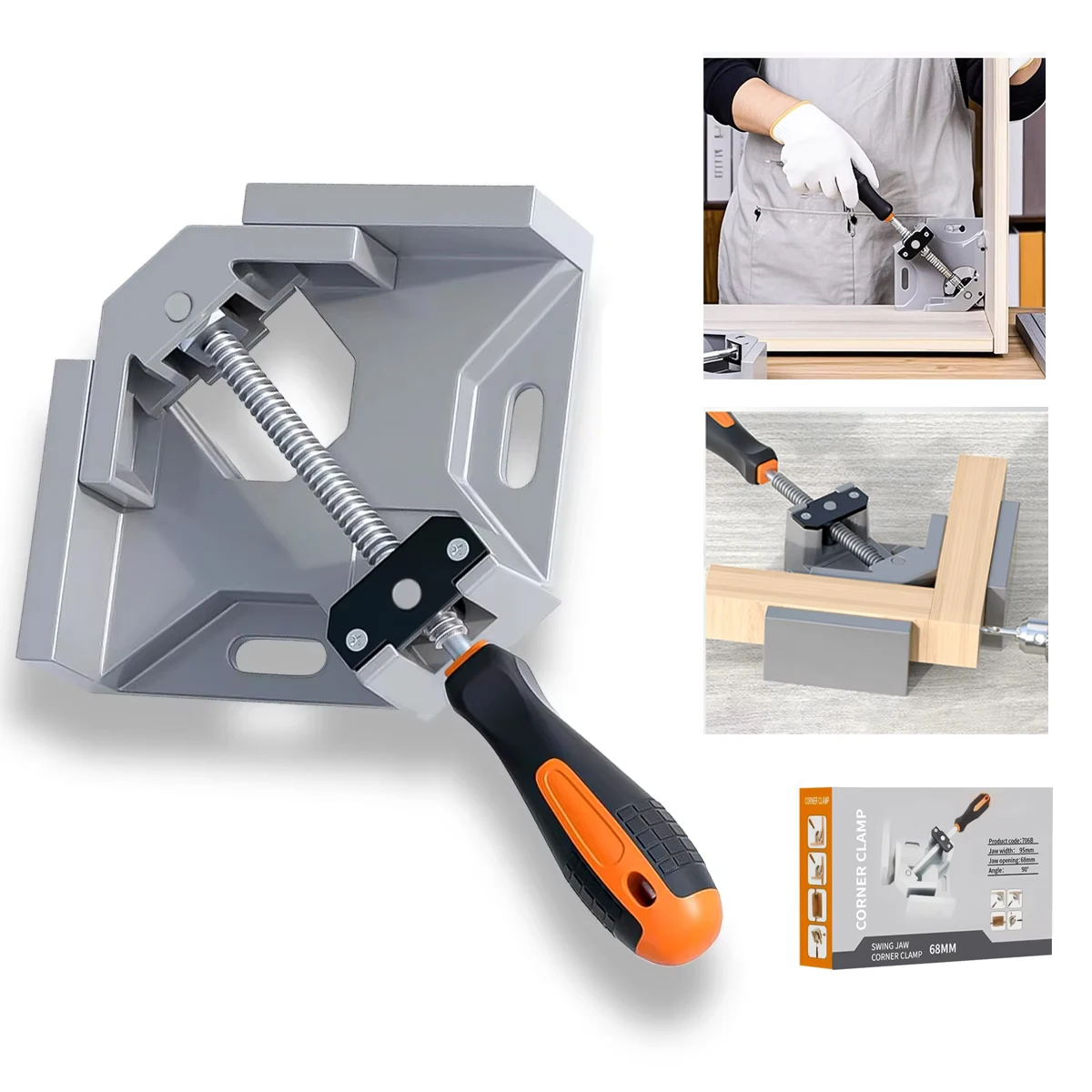 Abrazaderas de madera de ángulo recto de 90 grados para carpintería, con marco de aleación de aluminio de mandíbula oscilante ajustable, para soldadura, carpintería DIY