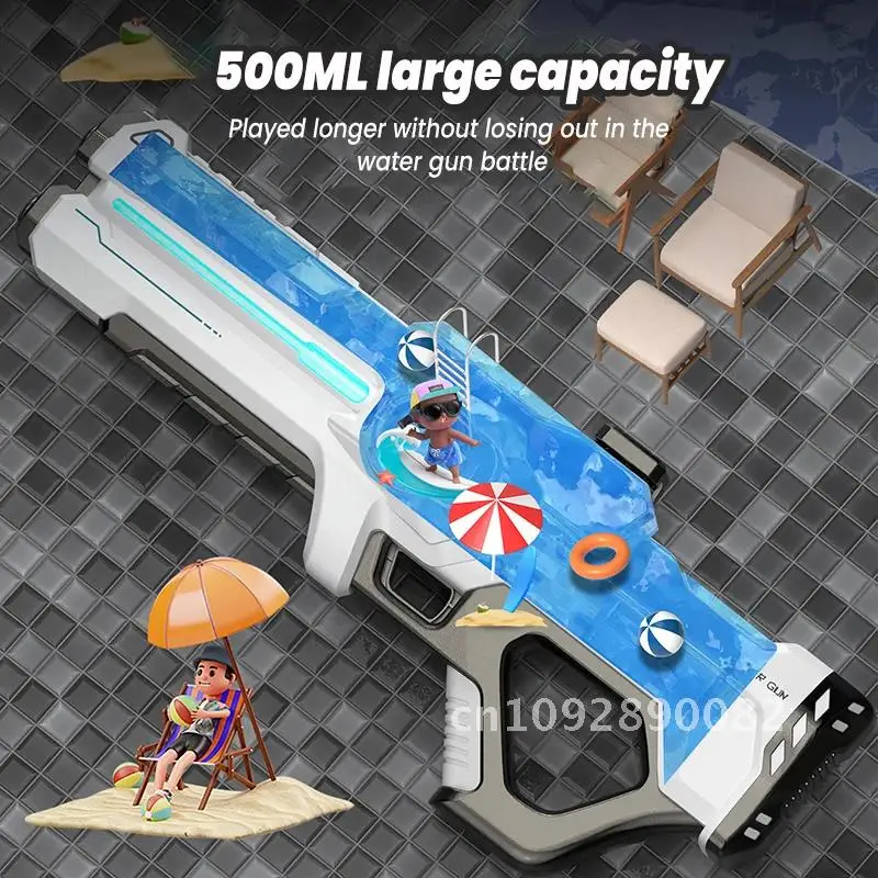 Water Gun Electric Fully Automatic Suction High Pressure Water Blaster Pool Gun Outdoor for Toy Summer Gift Girls Boys Toy Beach