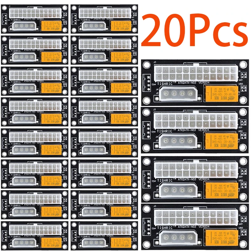 

20Pcs Dual PSU Add2psu Power Supply Adapter ATX 24Pin To 4pin Molex Connector Cable