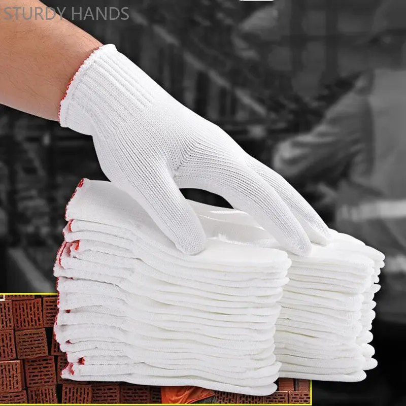 12 Pairs Wear-Resistant Ventilate Work Gloves Women Men Material Cotton Yarn Anti-Skid Knit Mitten Labor Protection Gardening