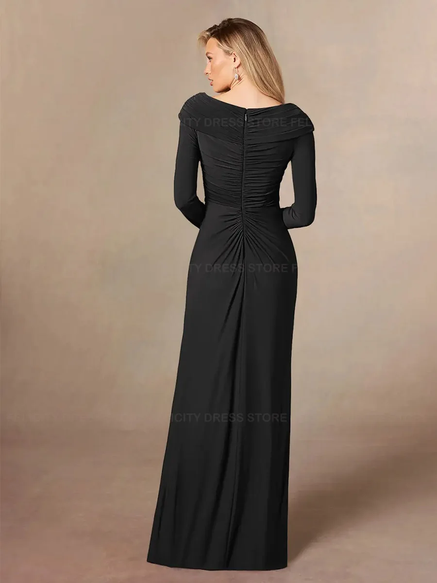 Elegant Mother of the Bride Dresses 2023 Sheath Off-Shoulder Pleated Wedding Guest Party Dresses 3D Flower Robes Invitée Mariage