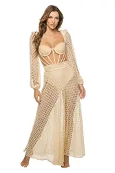 Roupa de praia oca de cor sólida, maiô manga comprida, saia de malha de cintura alta, design Fishbone, elegante, luxo, novo, 1 pc, 2022