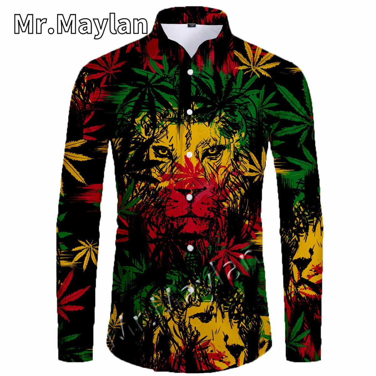 

Гавайская пляжная рубашка Rasta с 3D принтом Лев и сорняков, праздничная уличная одежда, рубашка с длинным рукавом, большие размеры 5XL, на осень