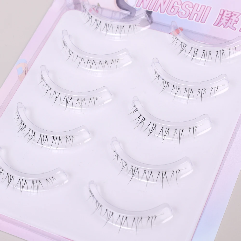 5 Pairs Natural Lower Eyelashes Manga Transparent Band Wispy Cross Under Bottom Eyelash Soft Fluffly Lash Extension Makeup Tools