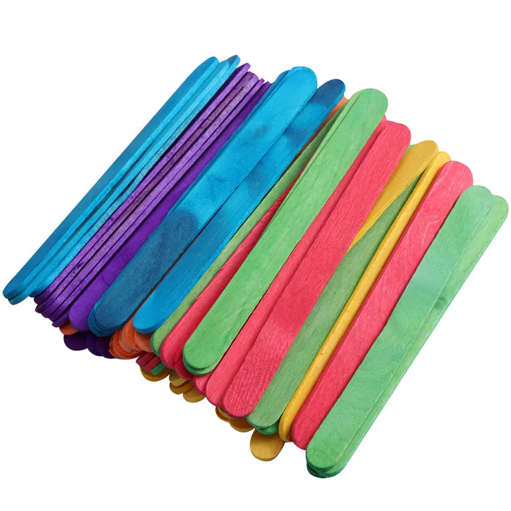 

200Pcs Wooden Ice Cream Sticks Natural Food Grade Ice Pop Making DIY Craft Sticks Colored Smooth Safe for Kids Fun