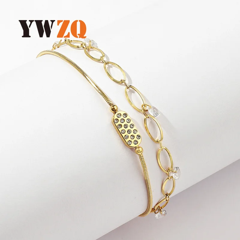 1 pz set di catene a doppio strato per pendolari alla moda di vendita caldo con braccialetto creativo semplicità in acciaio al titanio geometrico con diamanti