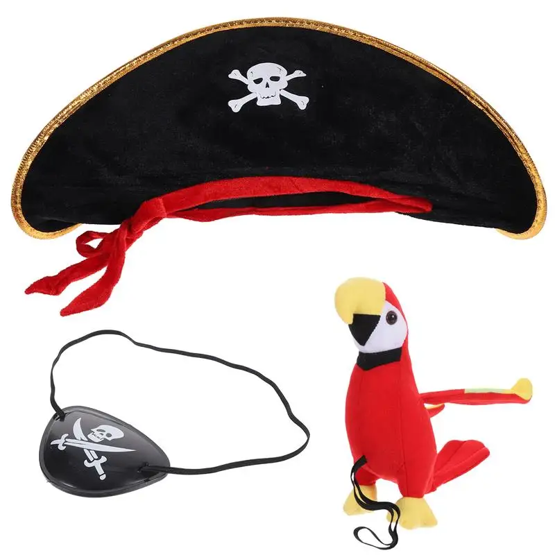 1 Set Halloween Pirate Cosplay Costume Funny Pirate Hat Eye Mask Parrot Ornament