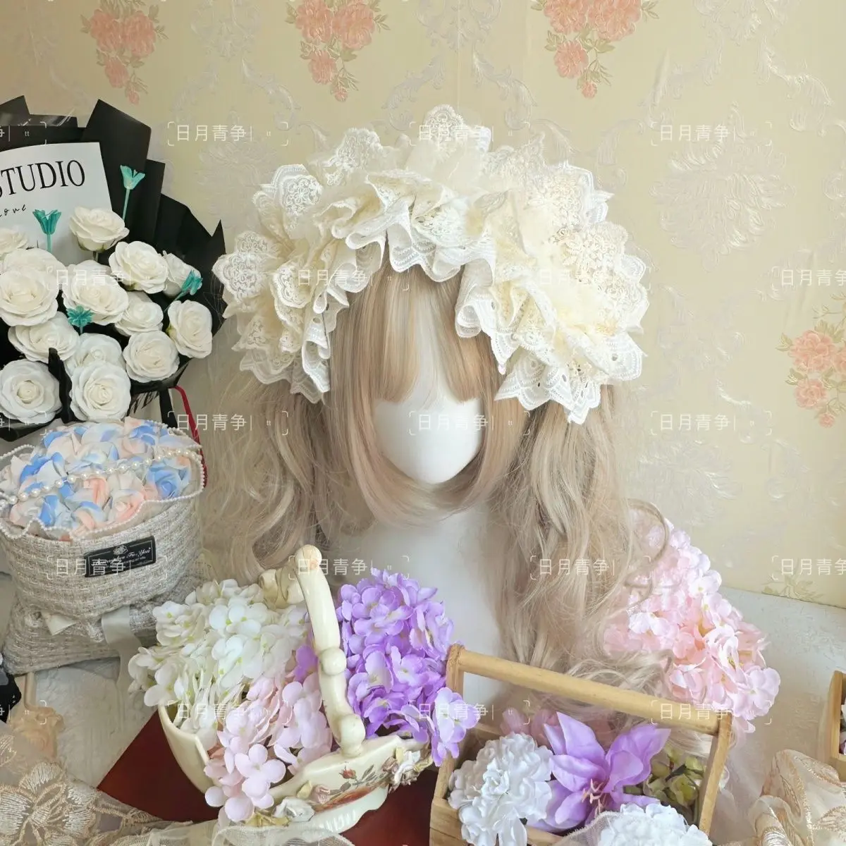 

Оригинальная двухслойная хлопковая повязка для волос в стиле Sweet Lolita с нежным кружевным бантом, японский стиль, милые универсальные аксессуары для волос в стиле Lolita