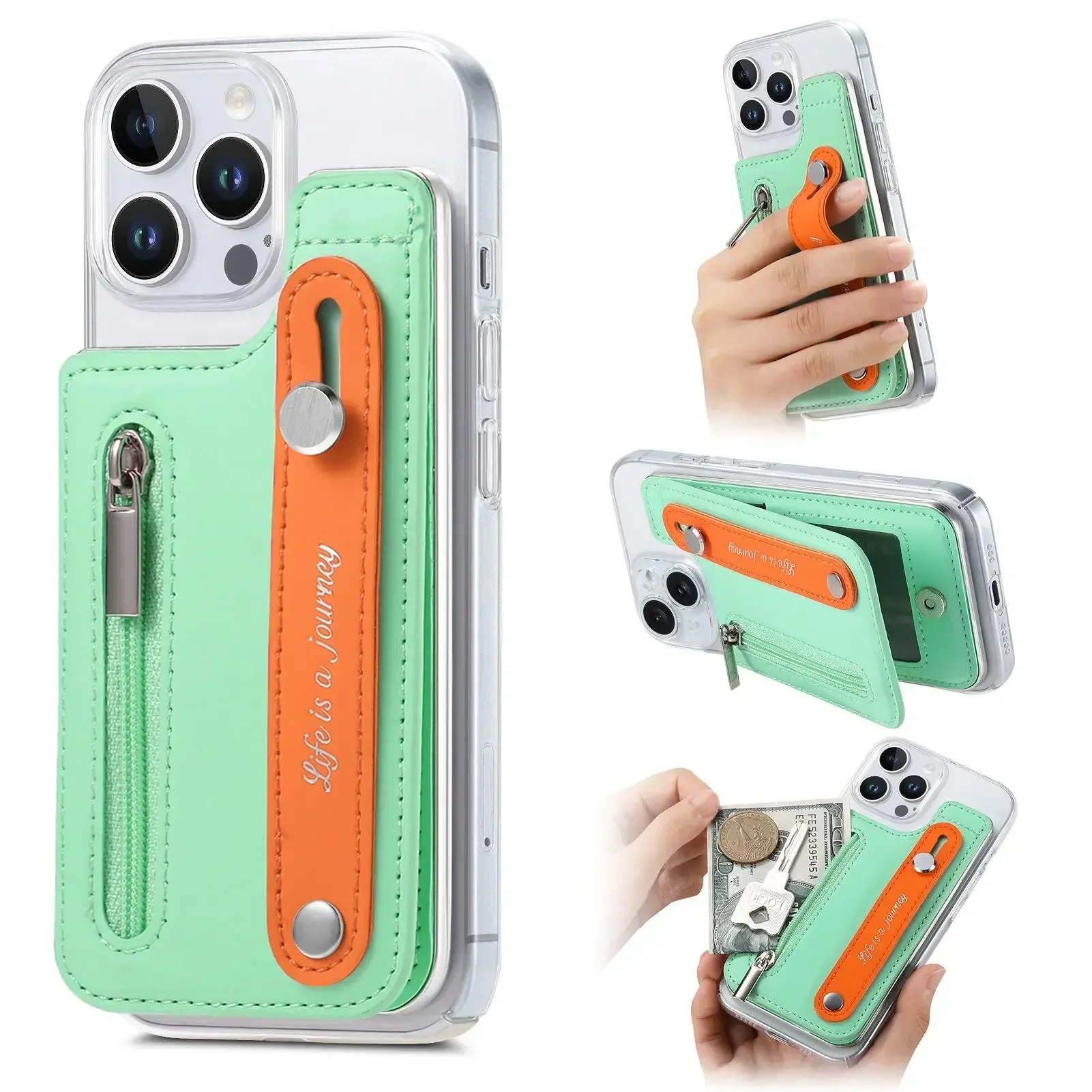 Reiß verschluss Brieftasche mit Karten halter Ständer Kunststoff Handy hülle für iPhone 16 15 Pro Max plus stoß feste Schutzhülle
