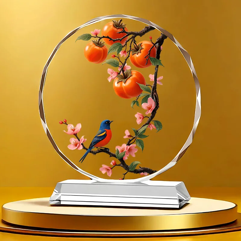 Persimmon Ruyi Magpie Crystal Ornament Home Decoration Table Crafts