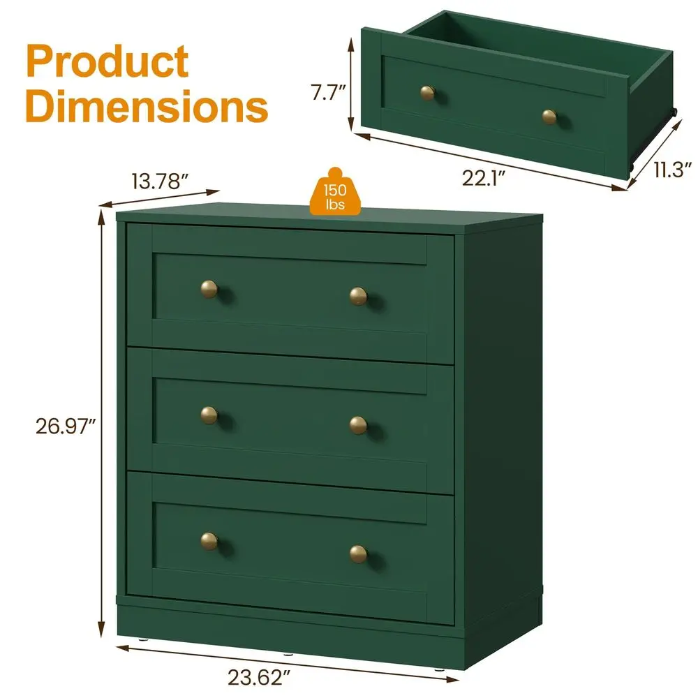

Small 3 Drawer Dresser Set of 2, Green Dresser for Bedroom, Wood Nightstand with Drawers, Modern Chest of Drawers for Closet, L