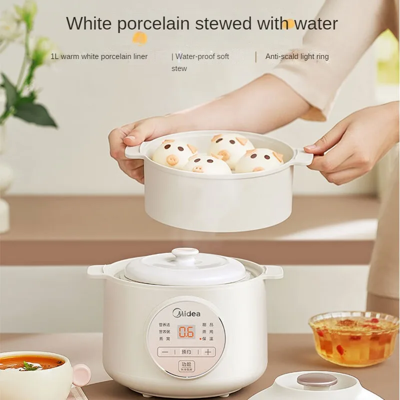 Midea Mini Electric Stewpot MD-DZE1068 1L Capacity for Stewing Bird's Nest Porridge and Soup 220V