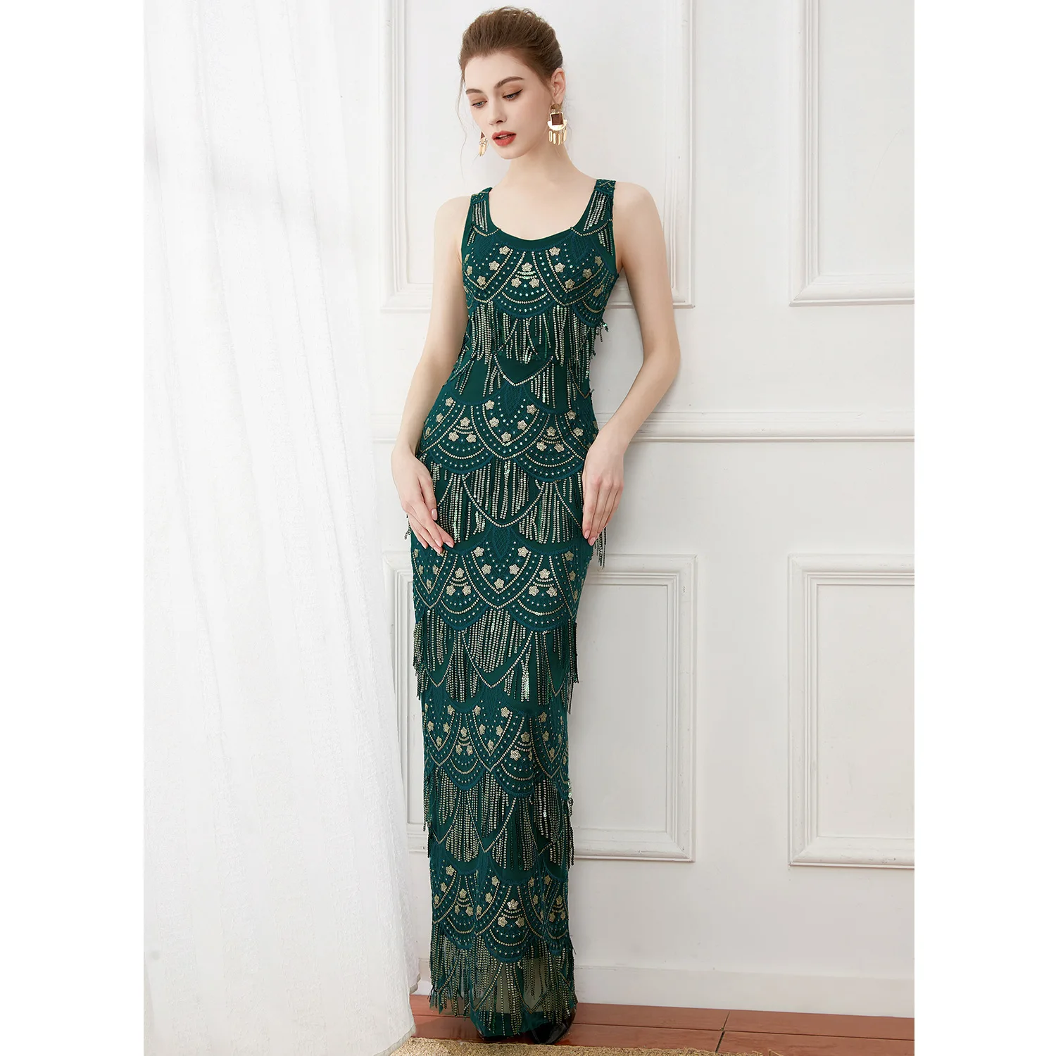 Vintage Party Dresses Socialite Elegant Floor-Length Sequin Embroidered Evening Gown Sexy Slim Special Occasion Bridesmaid Dress