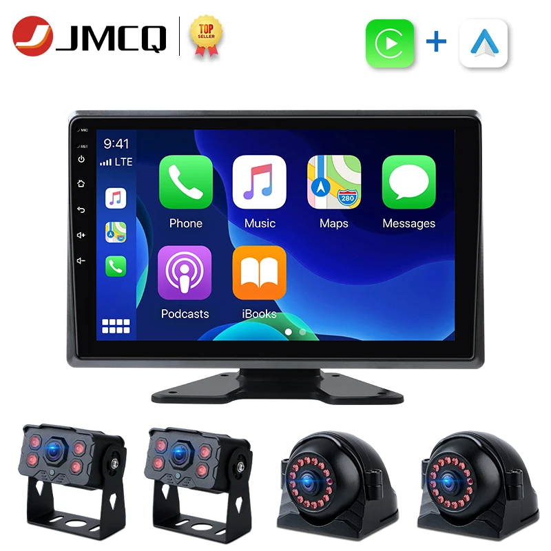 JMCQ Reverse camera monitor For Bus truck Dash Cam Rearview mirror camera Carplay & Android Auto Car DVR Video Recorder