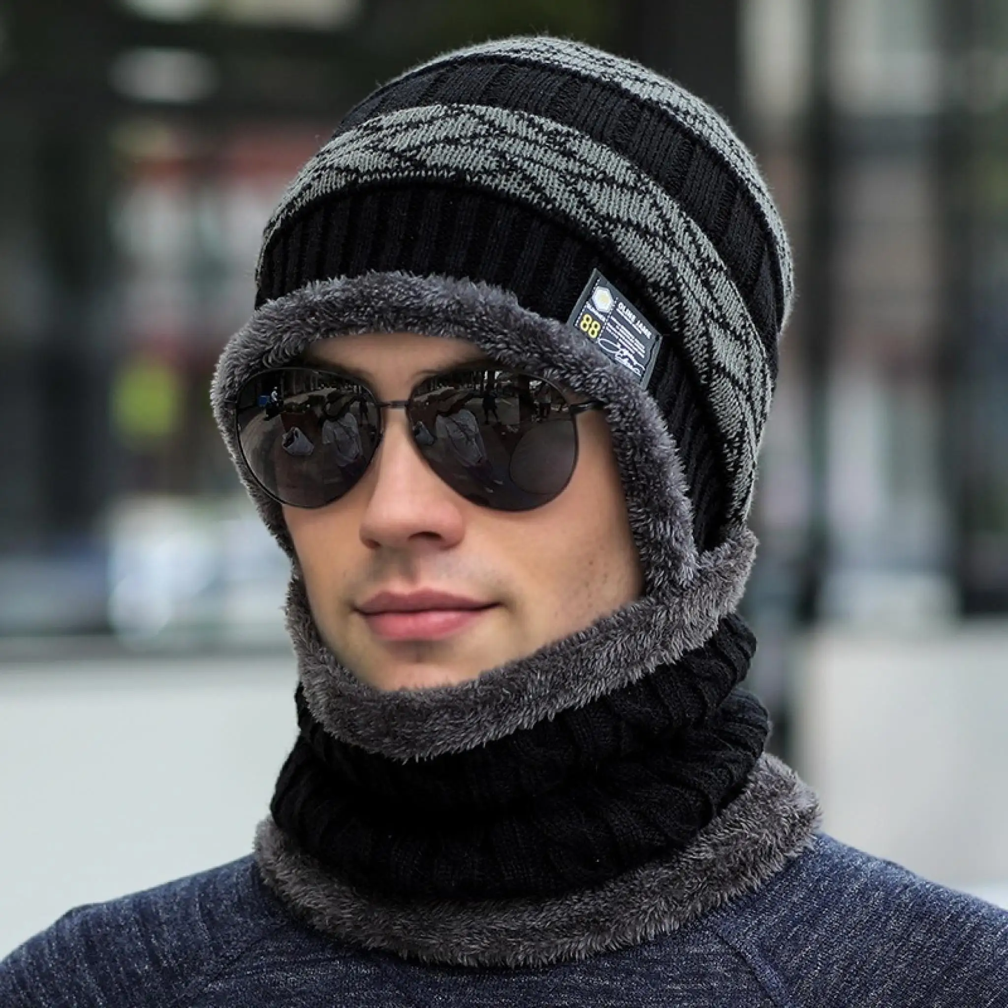 Hot Sale New Style Fashion Men & Women Knitted Hat Plush Fur Lining Thick Warm Hat Suit Stylish Winter Hats Leisure Beanie Cap ﻿