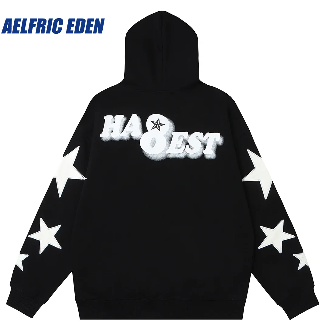 

Aelfric Eden Vintage Alphabet Print Star Embroidery Hoodie Vintage Y2K Harajuku Hip Hop Loose Cotton Hooded Streetwear Pullover